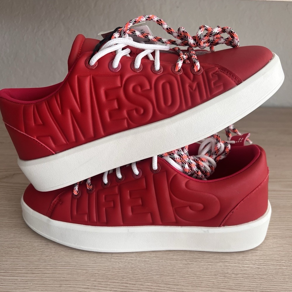 Desigual Red Logo Sneakers Women's 7.5 EU 38 "Life Is Awesome" NWT